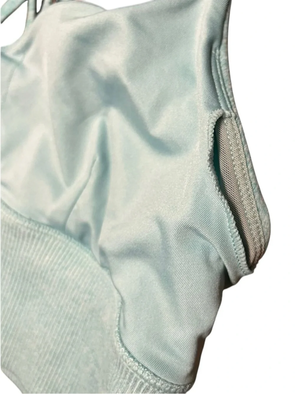 ALO Yoga Lavish Bra In Aqua Strappy Back Sports Bra Small Heather Blue Alosoft